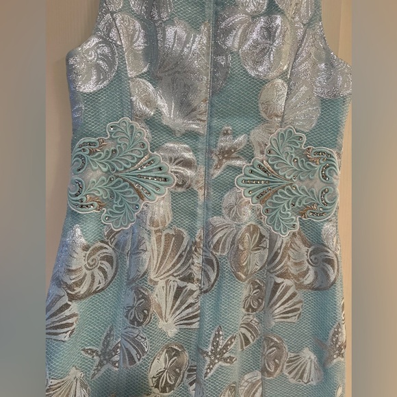Lilly Pulitzer Blue Metallic Silver Jacquard Sleeveless Mila Shift Dress… - Picture 9 of 10